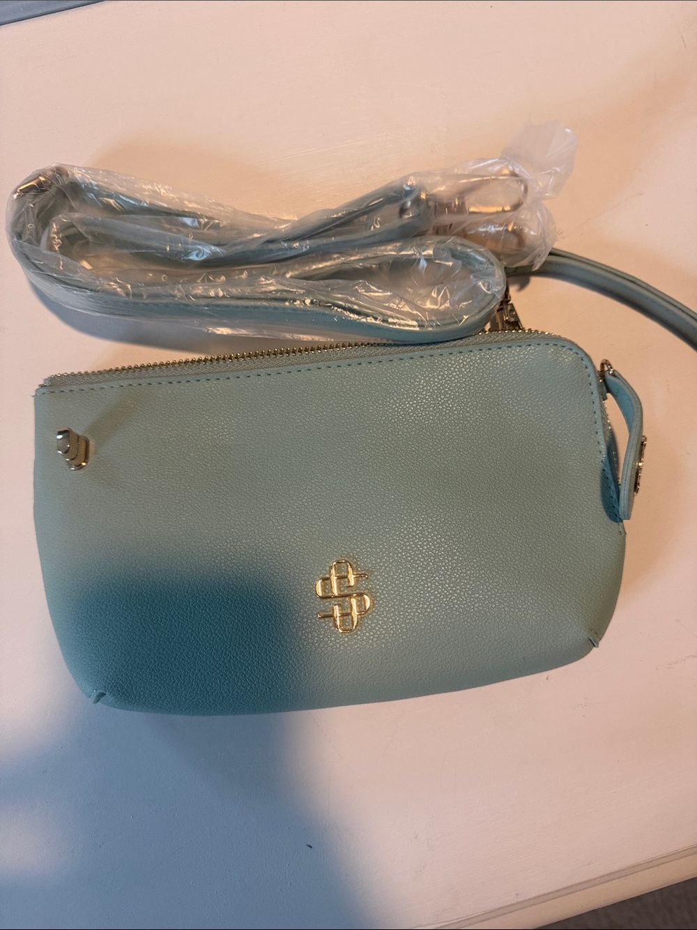 Mint Green Women's Crossbody Bag - Gold Accent